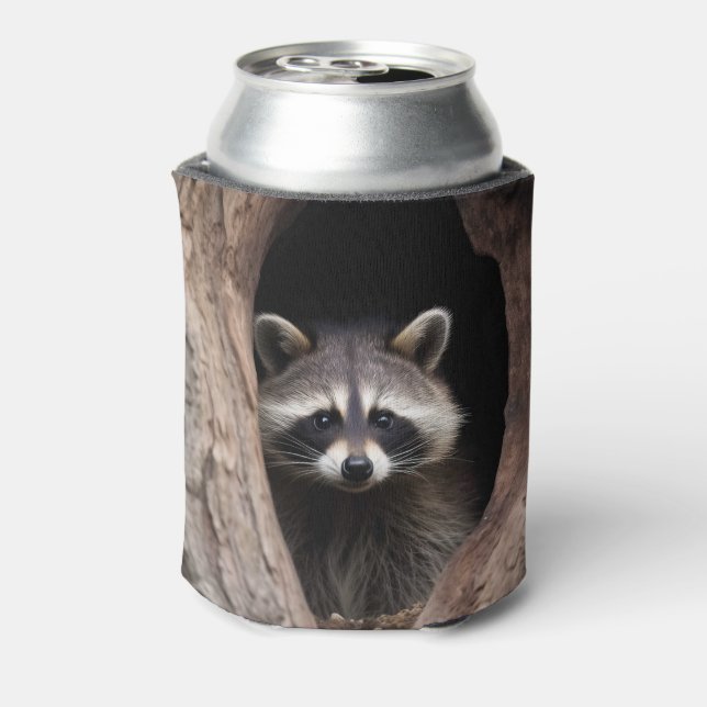 Racoon in Tree Cave  Can Cooler (Can Back)