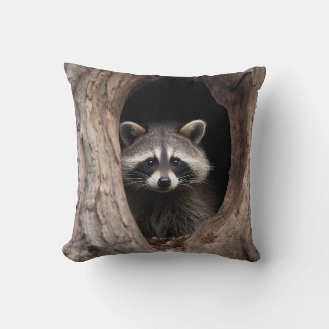 Racoon in Tree Cave  Cushion (Front)