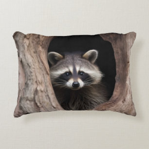 Racoon in Tree Cave  Decorative Cushion