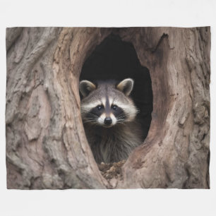 Racoon in Tree Cave  Fleece Blanket