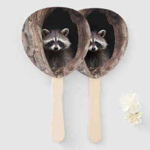 Racoon in Tree Cave Hand Fan