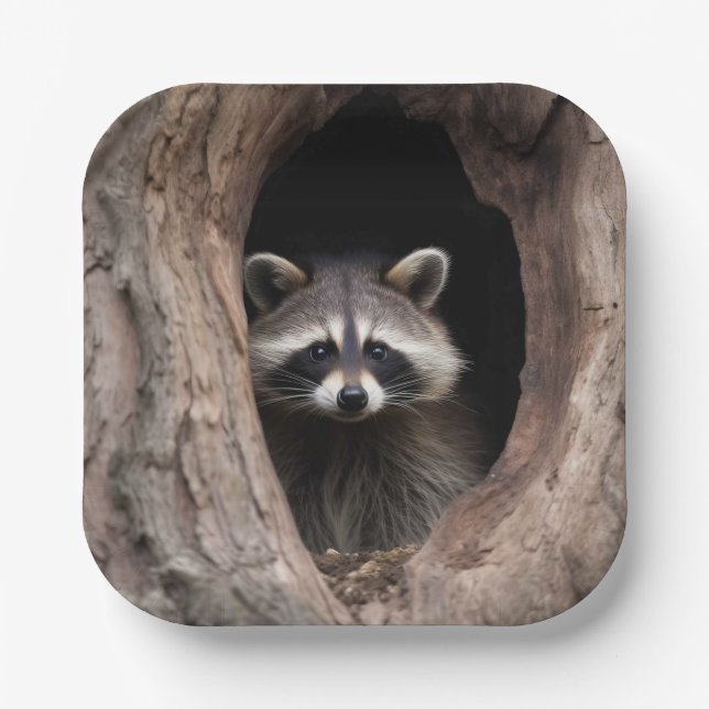 Racoon in Tree Cave  Paper Plate (Front)