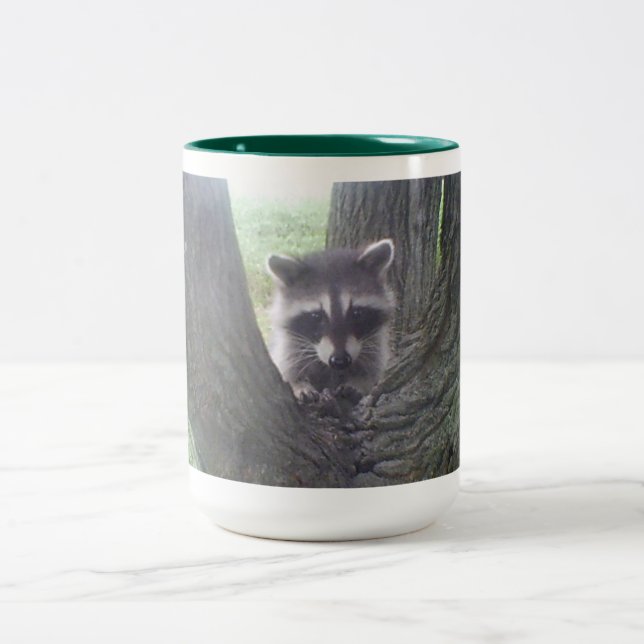 Racoon in Tree Two-Tone Coffee Mug (Center)