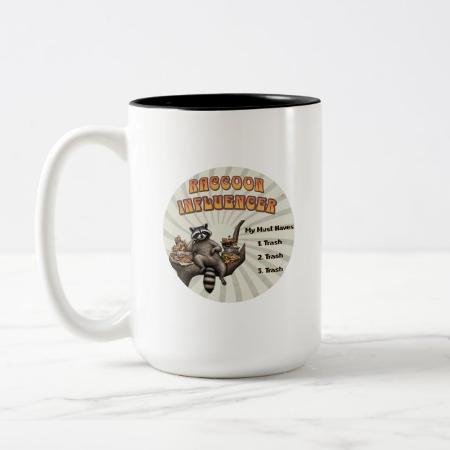 Racoon Influencer Must Haves Two-Tone Coffee Mug (Left)