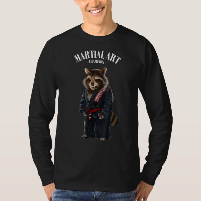 Racoon Judo Karate Master In Black Judogi T-Shirt (Front)