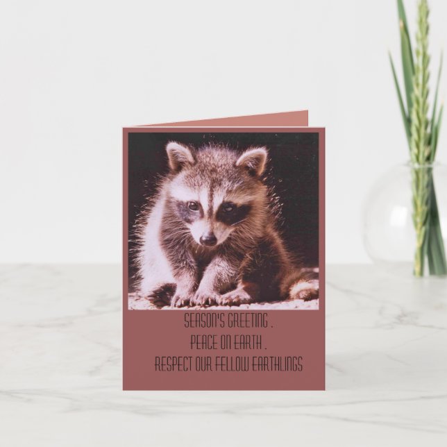 Racoon Kit Christmas Greetings Holiday Card (Front)