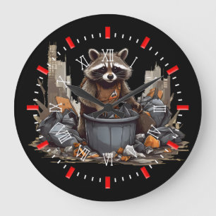 Racoon likes garbage large clock