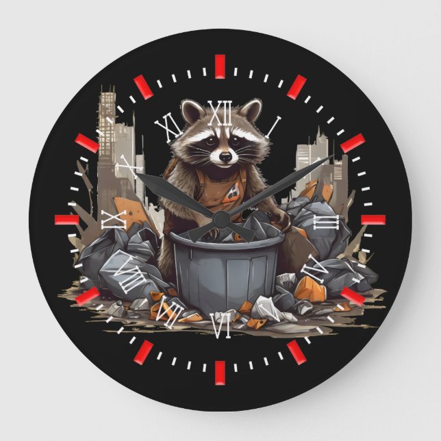 Racoon likes garbage large clock (Front)