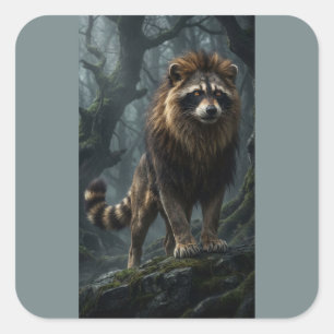 Racoon Lion Fantasy Creature – Mystical Forest Square Sticker