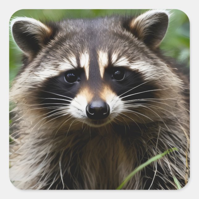 Racoon Looking Square Sticker (Front)