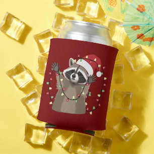 Racoon Lover Christmas Lights Animal Santa Hat  Can Cooler