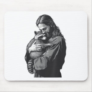 Racoon Lover Trash Panda Christian Jesus Holding A Mouse Pad