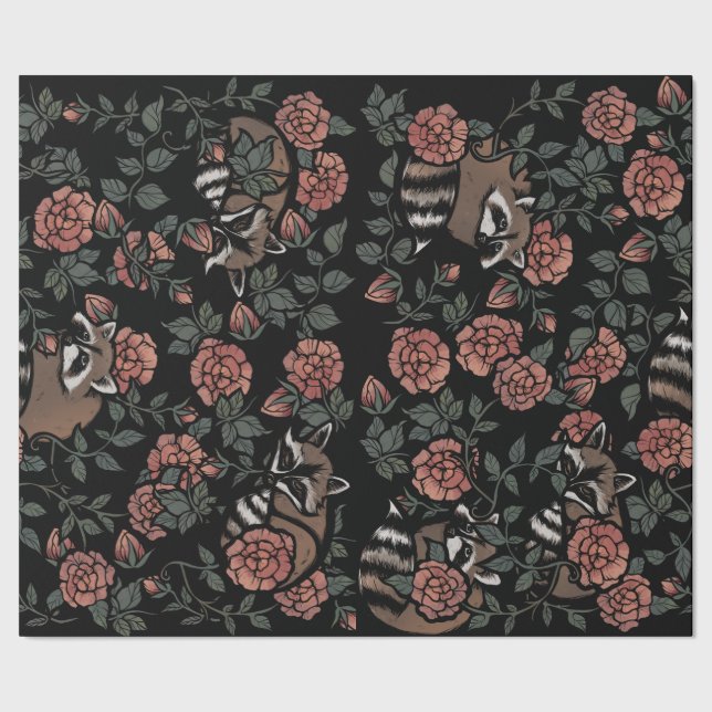 Racoon lovers cute raccoons art one persons trash wrapping paper (Seam)