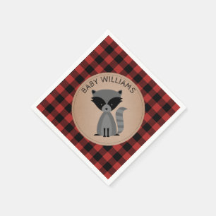 Racoon Lumberjack Plaid Baby Shower Napkins