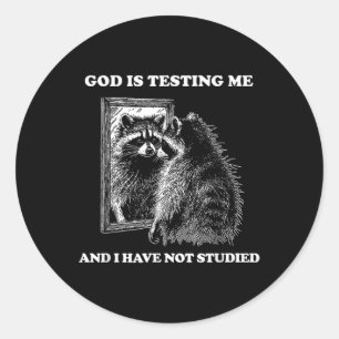 Racoon Meme Funny Saying God Is Testing Me Street Classic Round Sticker