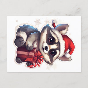 Racoon Merry Christmas and Happy New Year Holiday Postcard