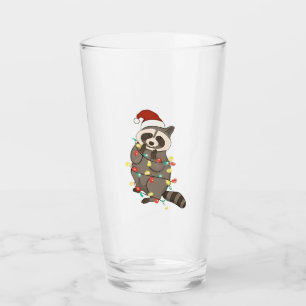 Racoon Merry Christmas Lights Santa Hat Xmas Snow Glass