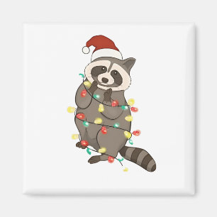 Racoon Merry Christmas Lights Santa Hat Xmas Snow Magnet