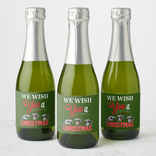 Racoon Merry Christmas  Sparkling Wine Label (Bottles)