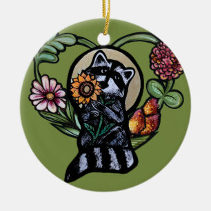Racoon Nature lovers sunflower art                Ceramic Tree Decoration