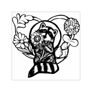 Racoon Nature lovers sunflower art                Self-inking Stamp