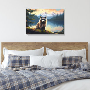 Racoon on a Log Woodland Lake Canvas Print