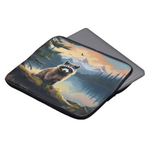 Racoon on a Log Woodland Lake Laptop Sleeve