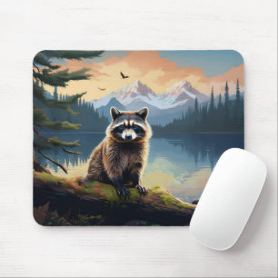Racoon on a Log Woodland Lake Mouse Pad