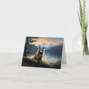 Racoon on a Log Woodland Lake Note Card