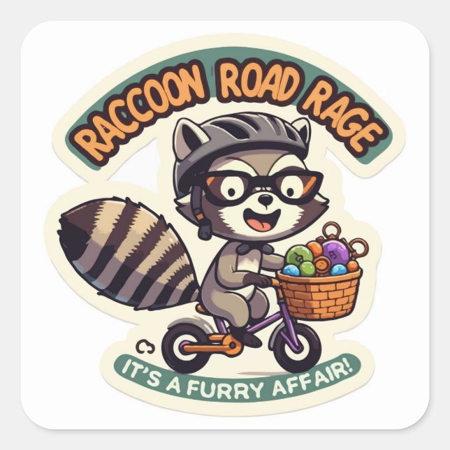 Racoon on Bicycle doing a Road Rage Square Sticker (Front)