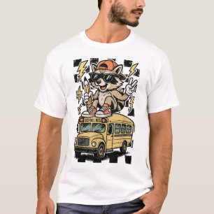 Racoon On Bus Back To School Boy Teacher  T-Shirt