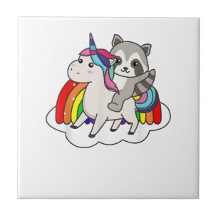 Racoon On Unicorn Rainbow Animals Sweet Unicorns Tile