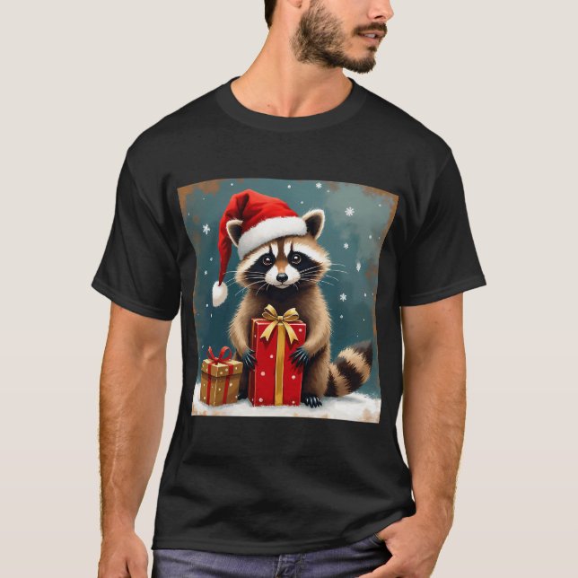 Racoon opening christmas box T-Shirt (Front)