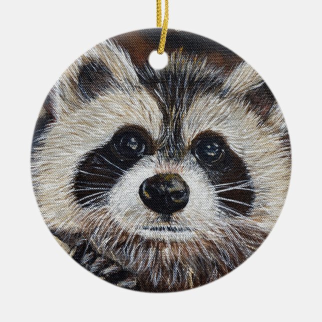Racoon Painting Ceramic Ornament (Front)