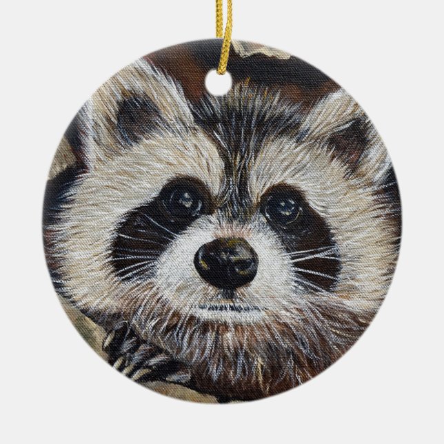 Racoon Painting Ceramic Tree Decoration (Front)
