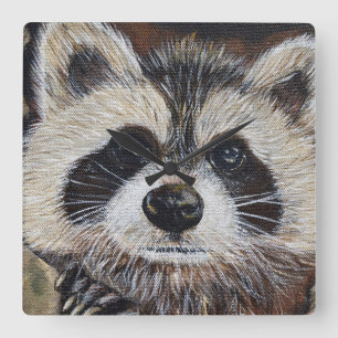 Racoon Painting Square Wall Clock