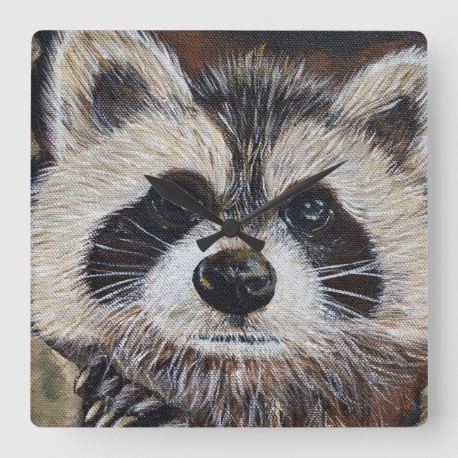 Racoon Painting Square Wall Clock (Front)
