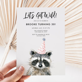 Racoon Party Hat Woodland Birthday Invitation