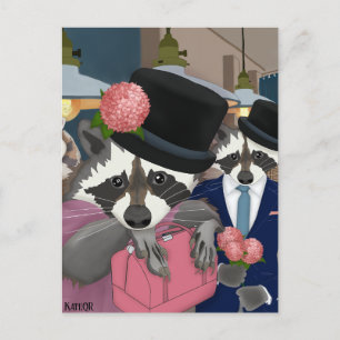 Racoon party. postcard