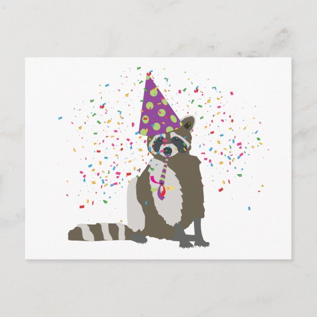Racoon Partying - Animals Having a Party Postcard (Front)