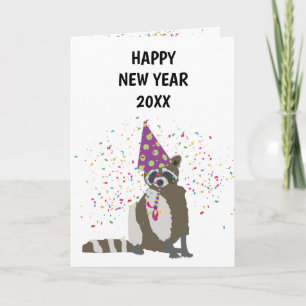 Racoon Partying - Animals Holiday New Years Card