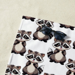 Racoon Pattern Design Black Beach Towel