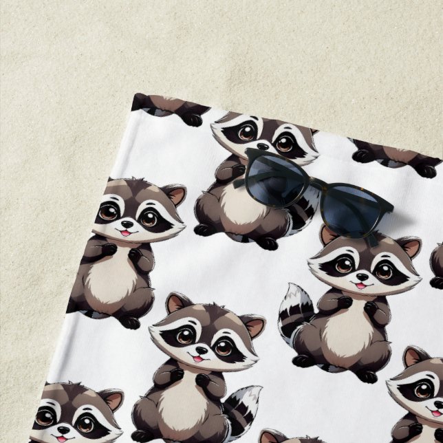 Racoon Pattern Design Black  Beach Towel (In Situ)