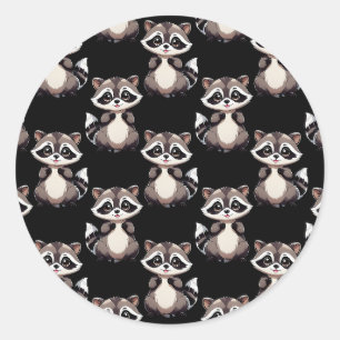 Racoon Pattern Design Black Classic Round Sticker
