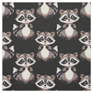 Racoon Pattern Design Black Fabric