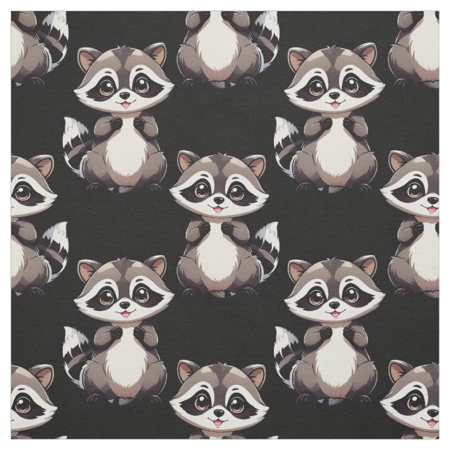 Racoon Pattern Design Black  Fabric (Swatch)