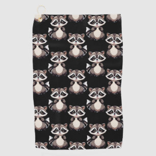 Racoon Pattern Design Black Golf Towel