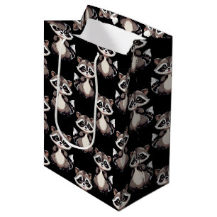 Racoon Pattern Design Black Medium Gift Bag