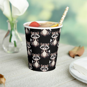 Racoon Pattern Design Black Paper Cups