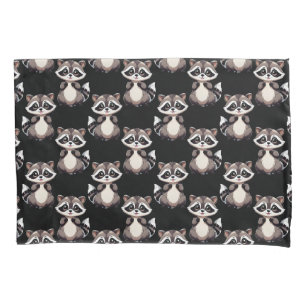 Racoon Pattern Design Black  Pillowcase